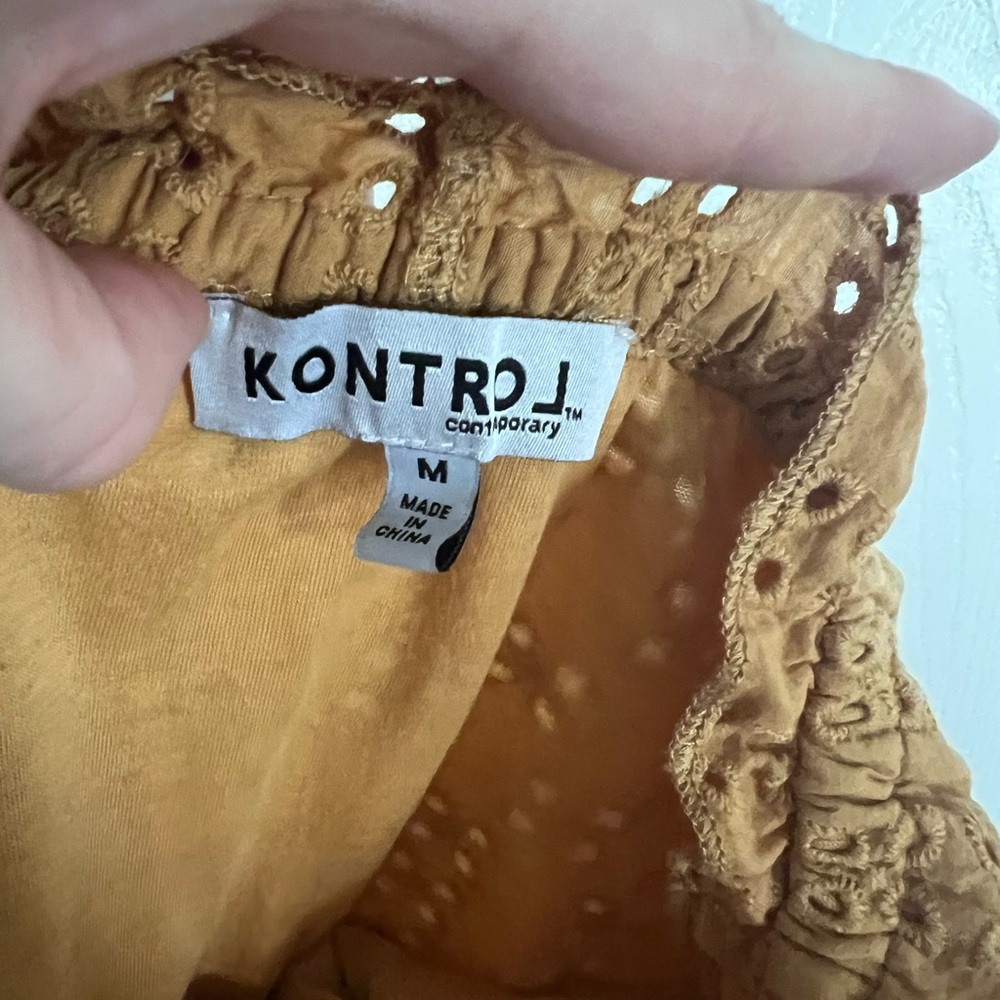 Mustard Eyelet Off-Shoulder Top - Picture 4 of 7